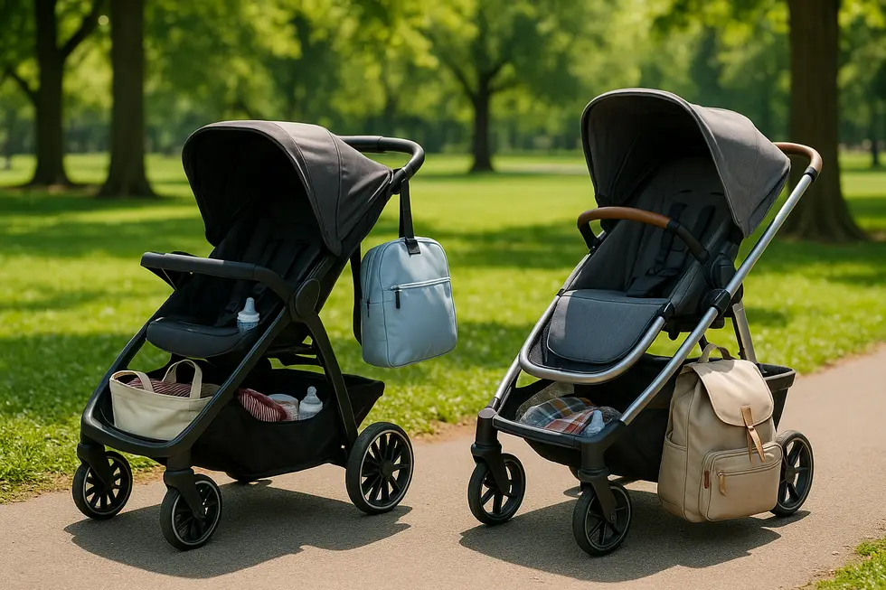 Parents showcasing the versatility and comfort of top-rated baby carriers, ErgoBaby and BabyBjörn.