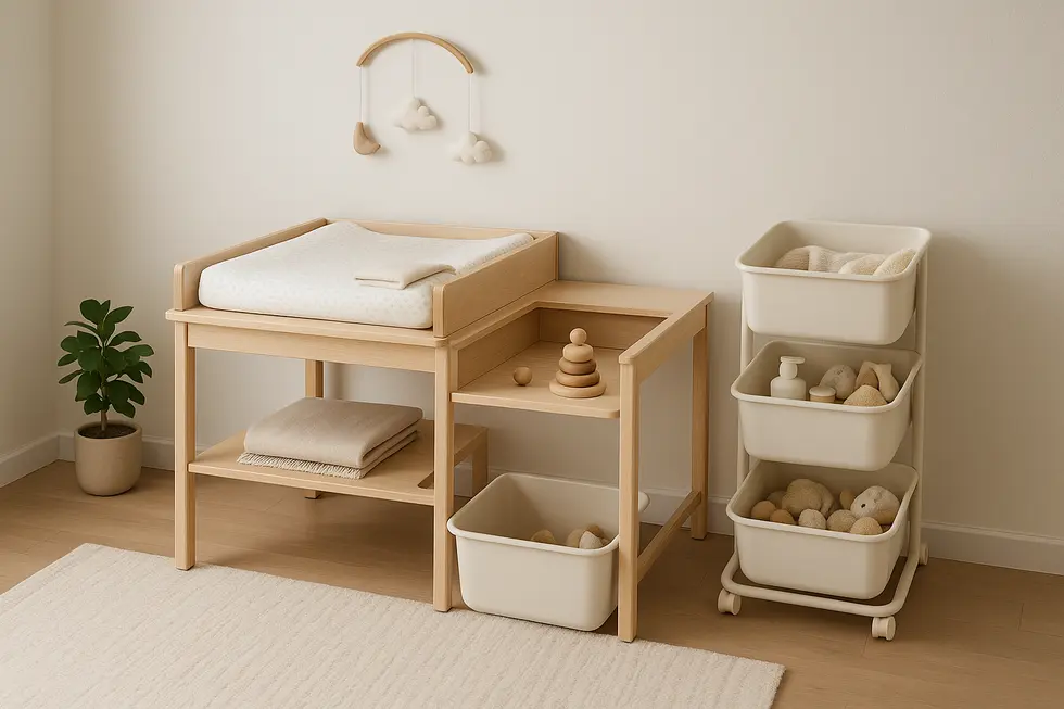 A minimalist nursery highlighting essential baby gear.