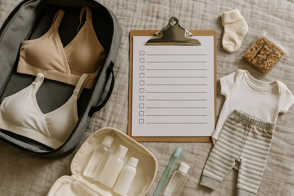 An organized hospital bag with essential items for baby and parents.