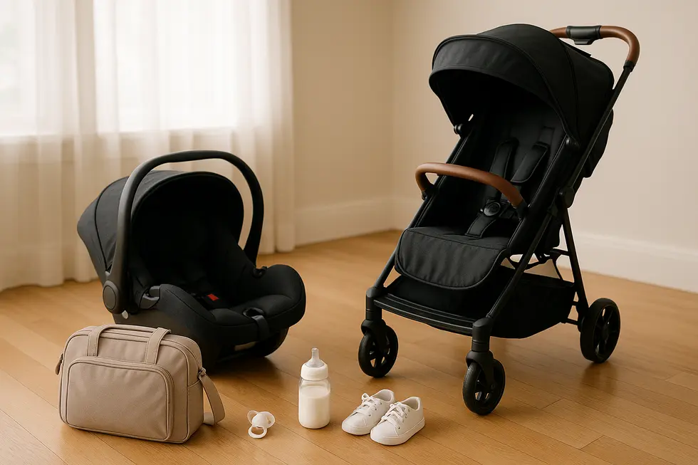 A collection of feeding essentials in a well-organized nursery.