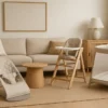 Family room with integrated minimalist baby accessories.