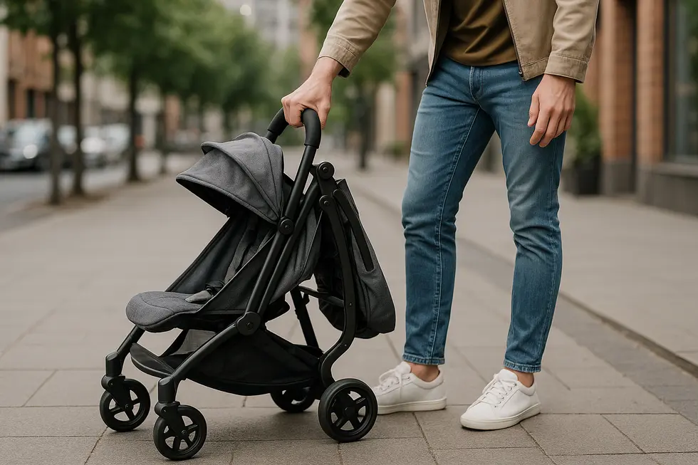 A stroller equipped with essential safety and comfort features.