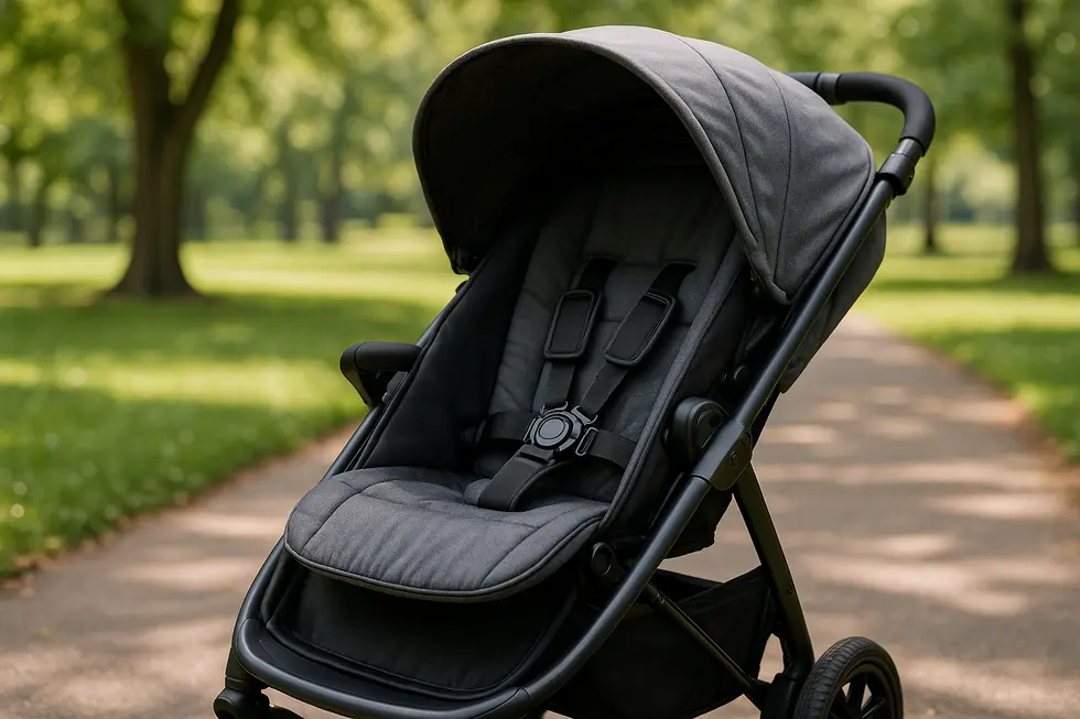 A stroller equipped with essential safety and comfort features.