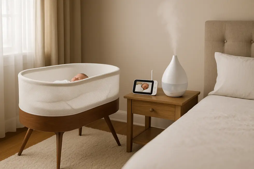 Essential baby care and safety gear ready for use in a beautifully decorated nursery.