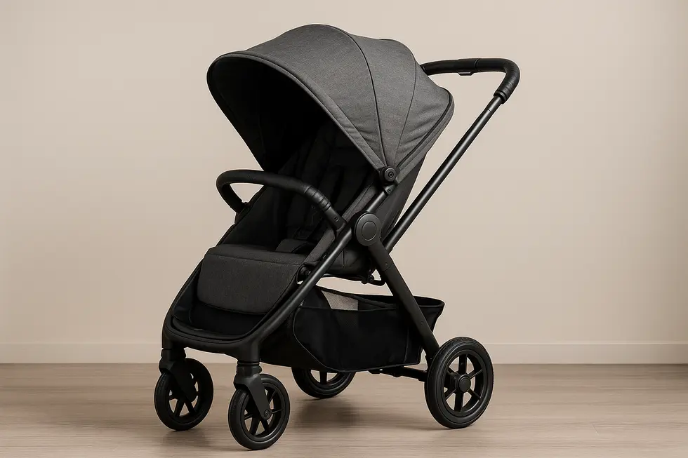 A stroller equipped with essential safety and comfort features.
