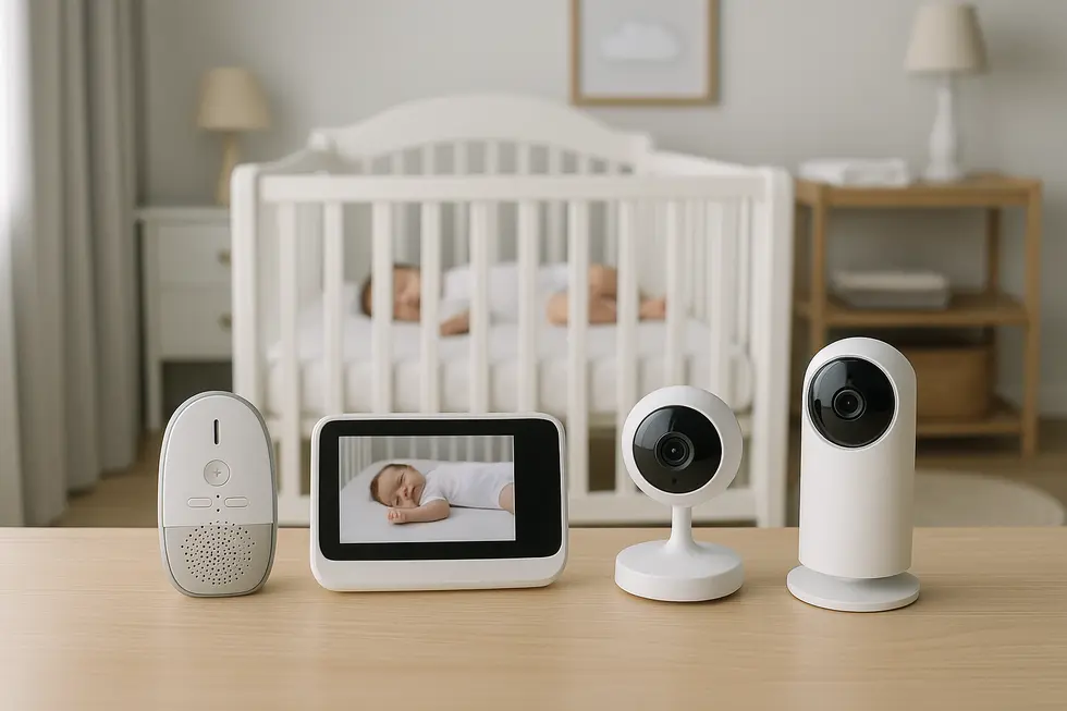 High-tech baby monitors demonstrating advanced features in a modern nursery setup.